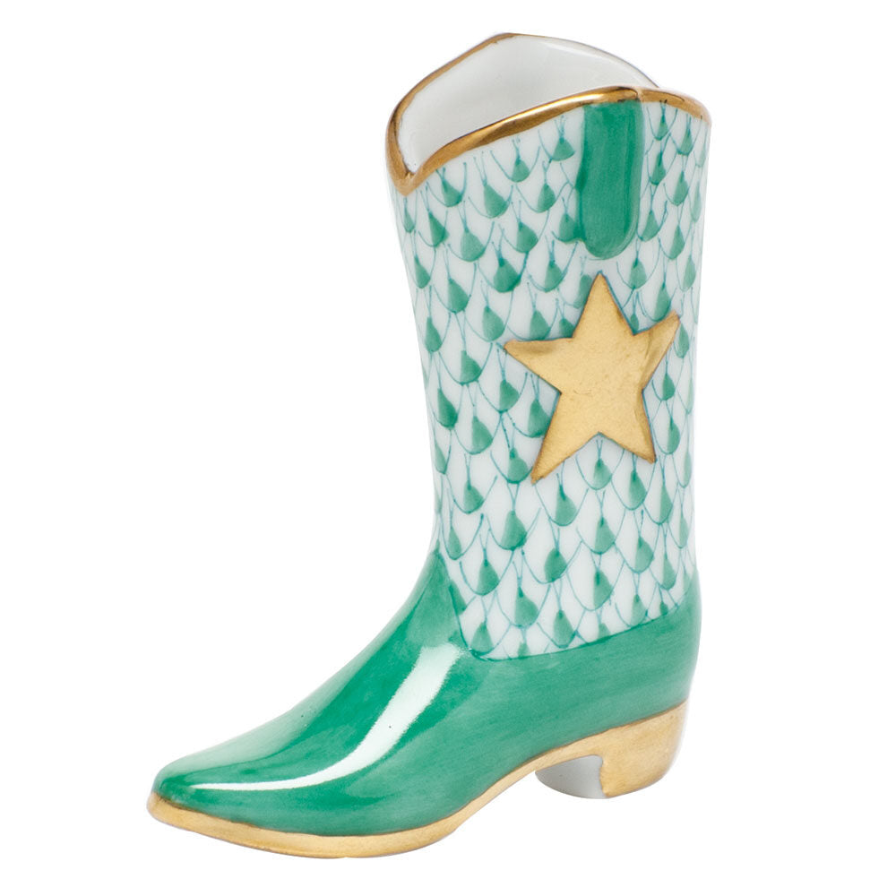 Green fishnet Cowboy Boot Figurine figurine, hand-painted Herend porcelain with 24k gold accents