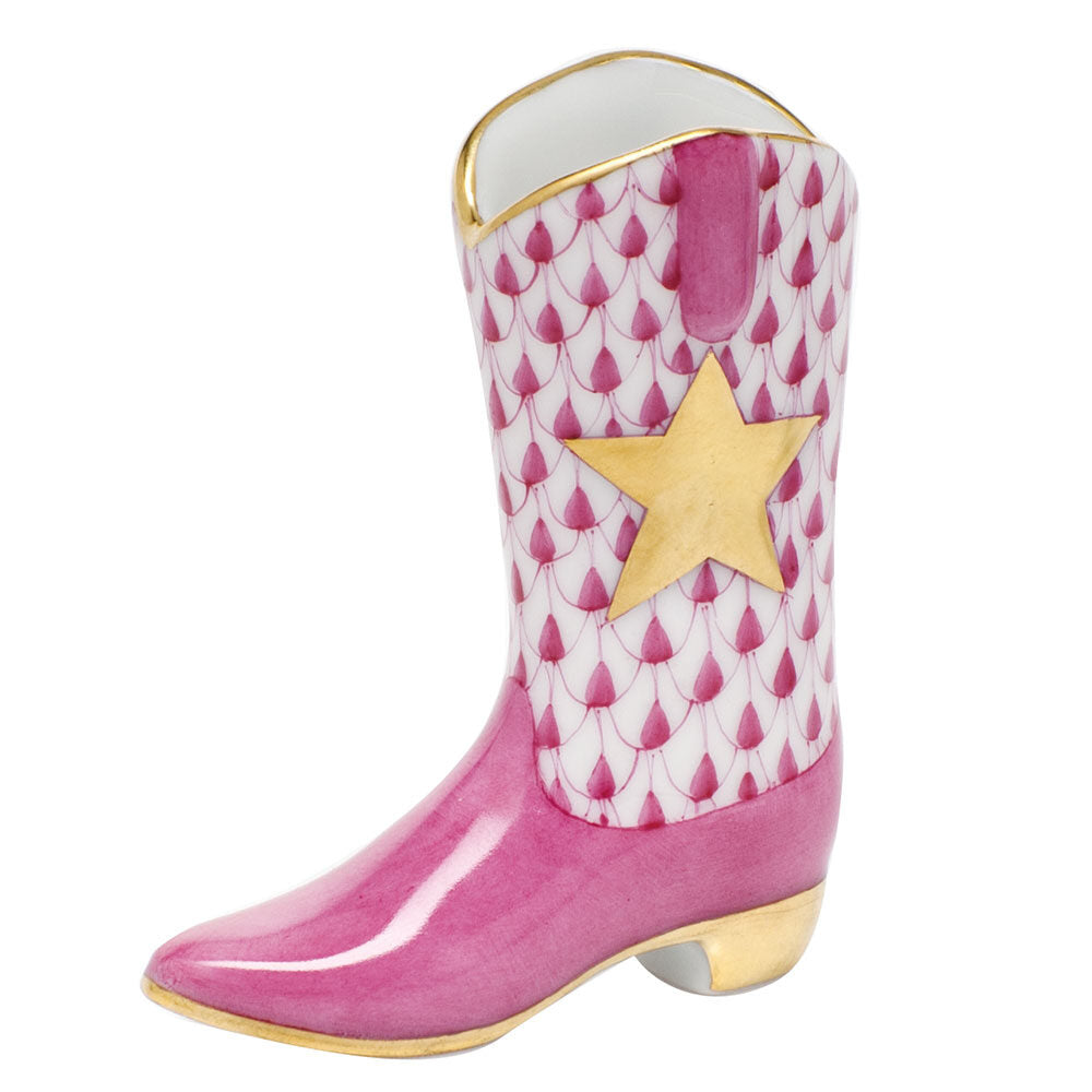 Cowboy Boot Figurine in hand-painted Raspberry porcelain by Herend of Hungary