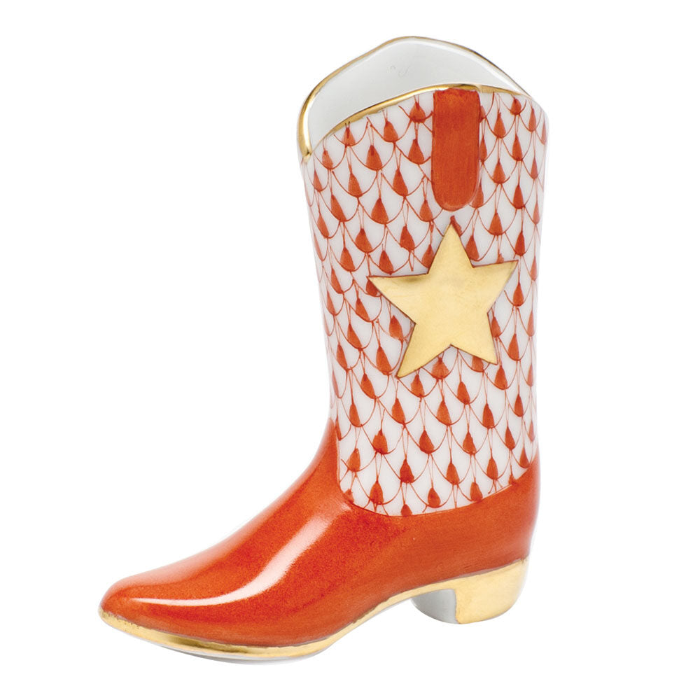 Herend Cowboy Boot Figurine porcelain figurine painted in the Rust fishnet pattern