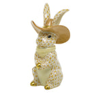 Butterscotch fishnet Cowboy Bunny Figurine figurine, hand-painted Herend porcelain with 24k gold accents