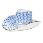 Blue fishnet Cowboy Hat Figurine figurine, hand-painted Herend porcelain with 24k gold accents