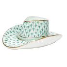 Hand-painted Herend Cowboy Hat Figurine in Green fishnet porcelain on a white background