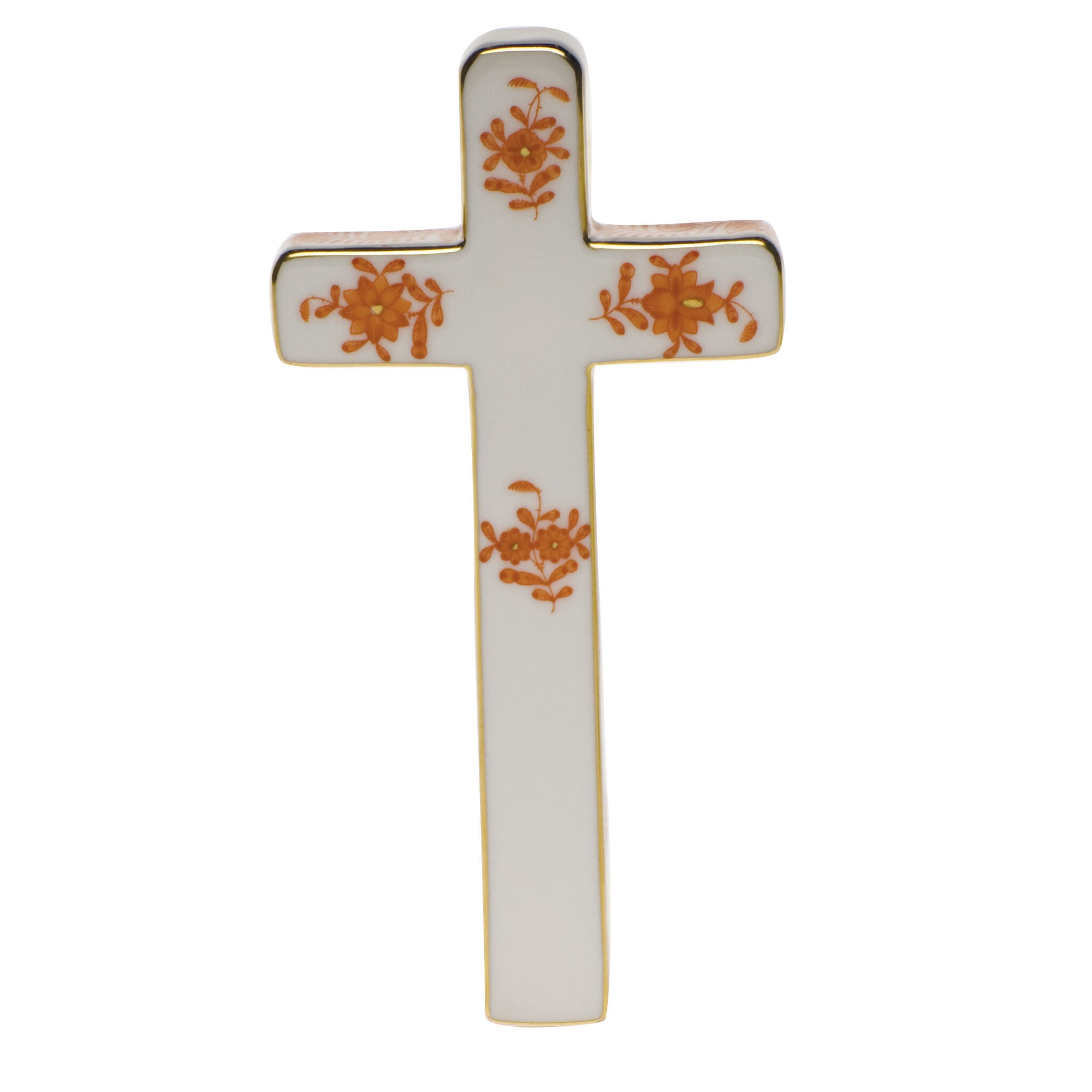 Rust fishnet Cross Figurine figurine, hand-painted Herend porcelain with 24k gold accents