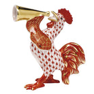 Hand-painted Herend Crowing Rooster Figurine in fine porcelain, 3.25in L X 3.5in H, on a white background
