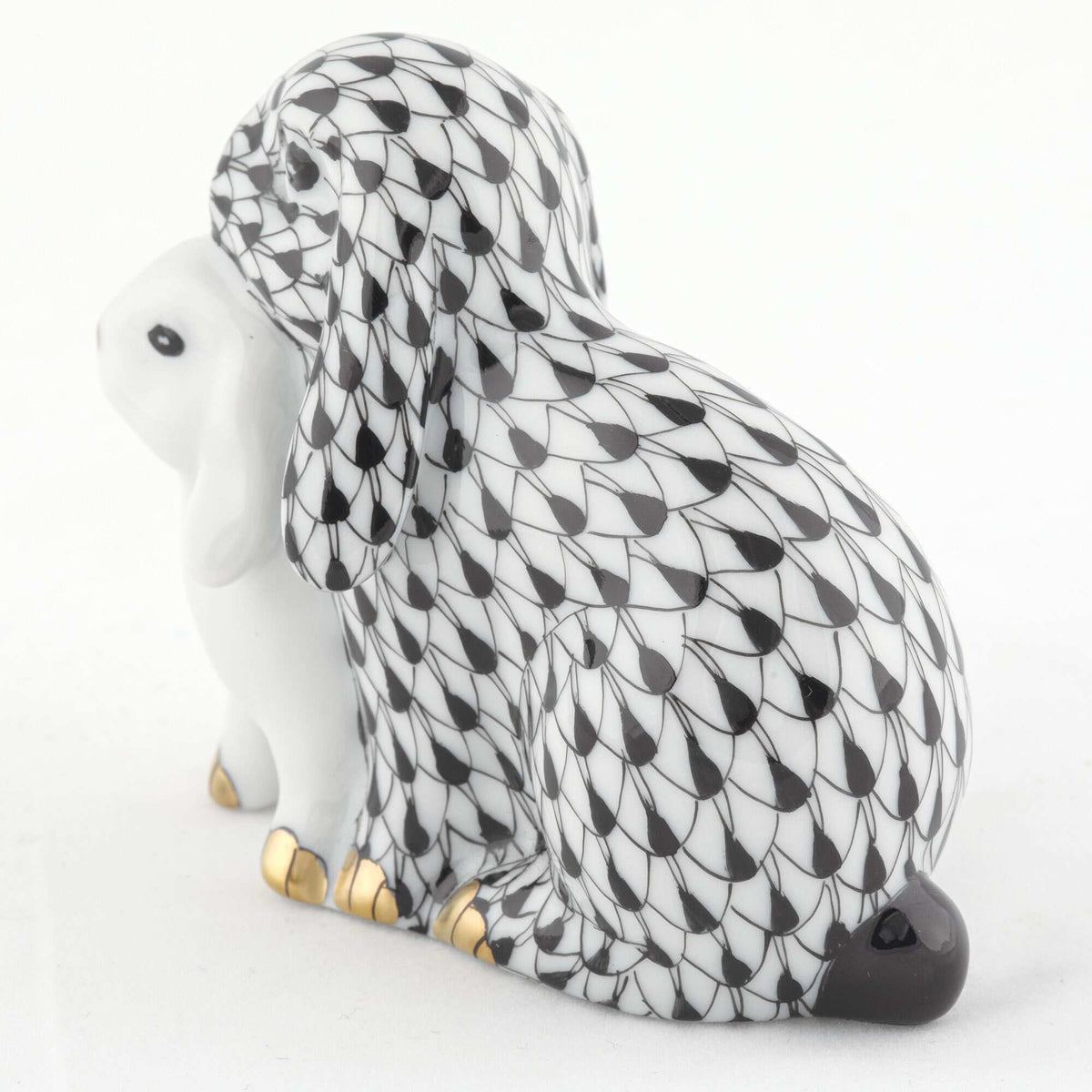 Herend Cuddling Bunnies Figurine – Black, alternate view