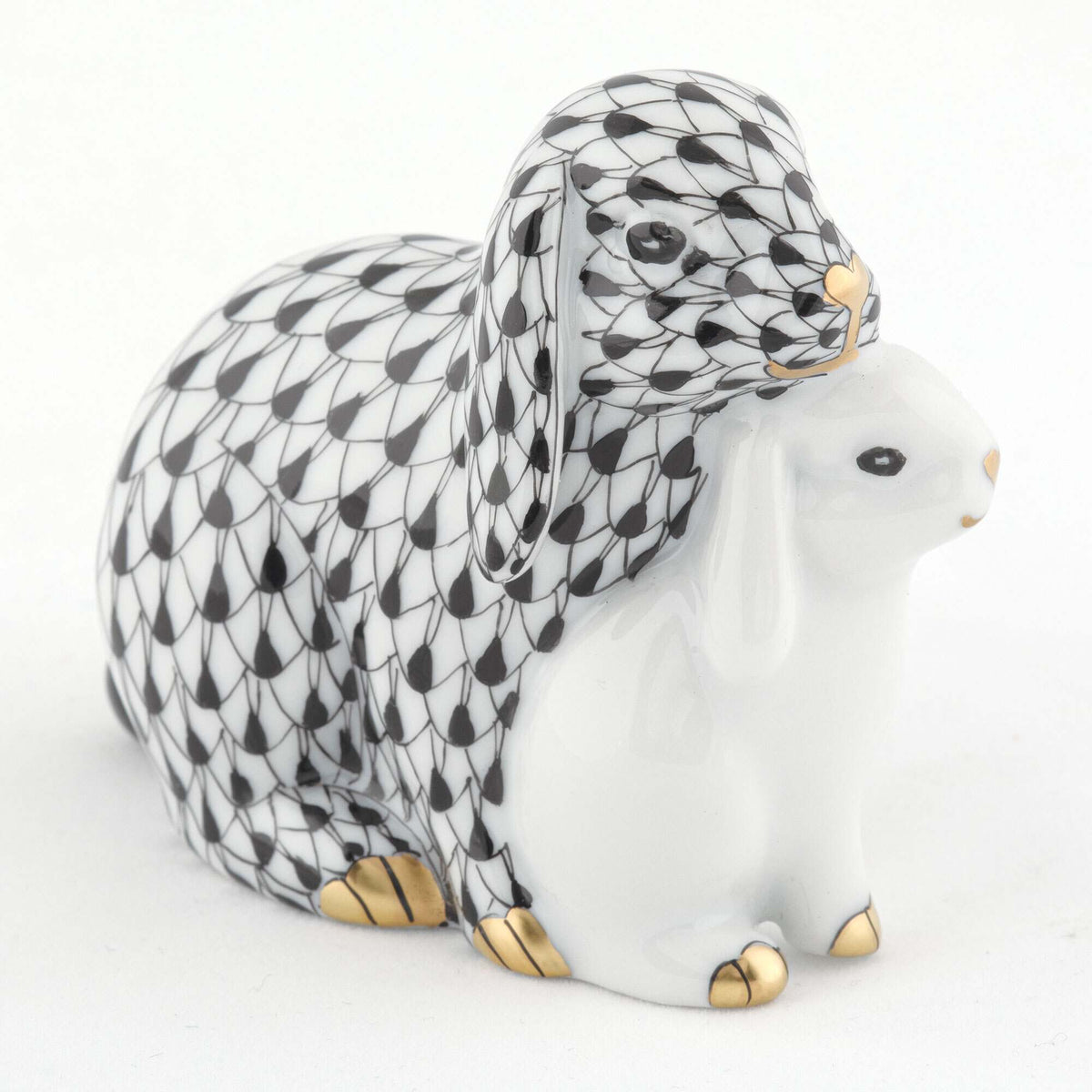Herend Cuddling Bunnies Figurine – Black, alternate view