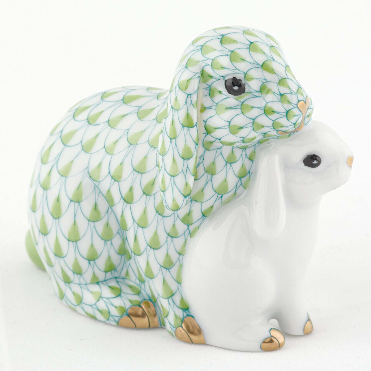 Herend Cuddling Bunnies Figurine – Key Lime, alternate view