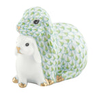Cuddling Bunnies Figurine in hand-painted Key Lime porcelain by Herend of Hungary