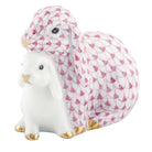 Herend Cuddling Bunnies Figurine porcelain figurine painted in the Raspberry fishnet pattern