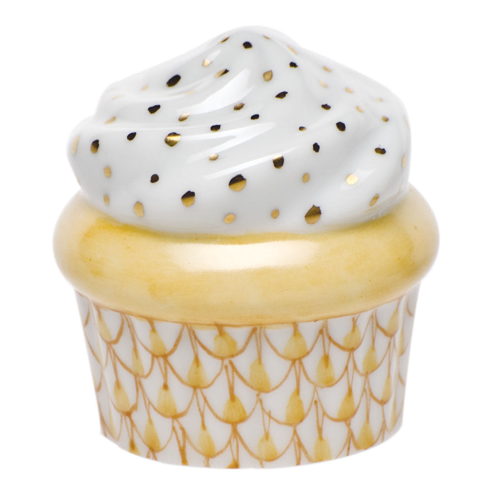 Butterscotch fishnet Cupcake Figurine figurine, hand-painted Herend porcelain with 24k gold accents