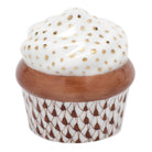 Hand-painted Herend Cupcake Figurine in Chocolate fishnet porcelain on a white background