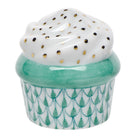 Hand-painted Herend Cupcake Figurine in Green fishnet porcelain on a white background