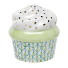 Hand-painted Herend Cupcake Figurine in Key Lime fishnet porcelain on a white background