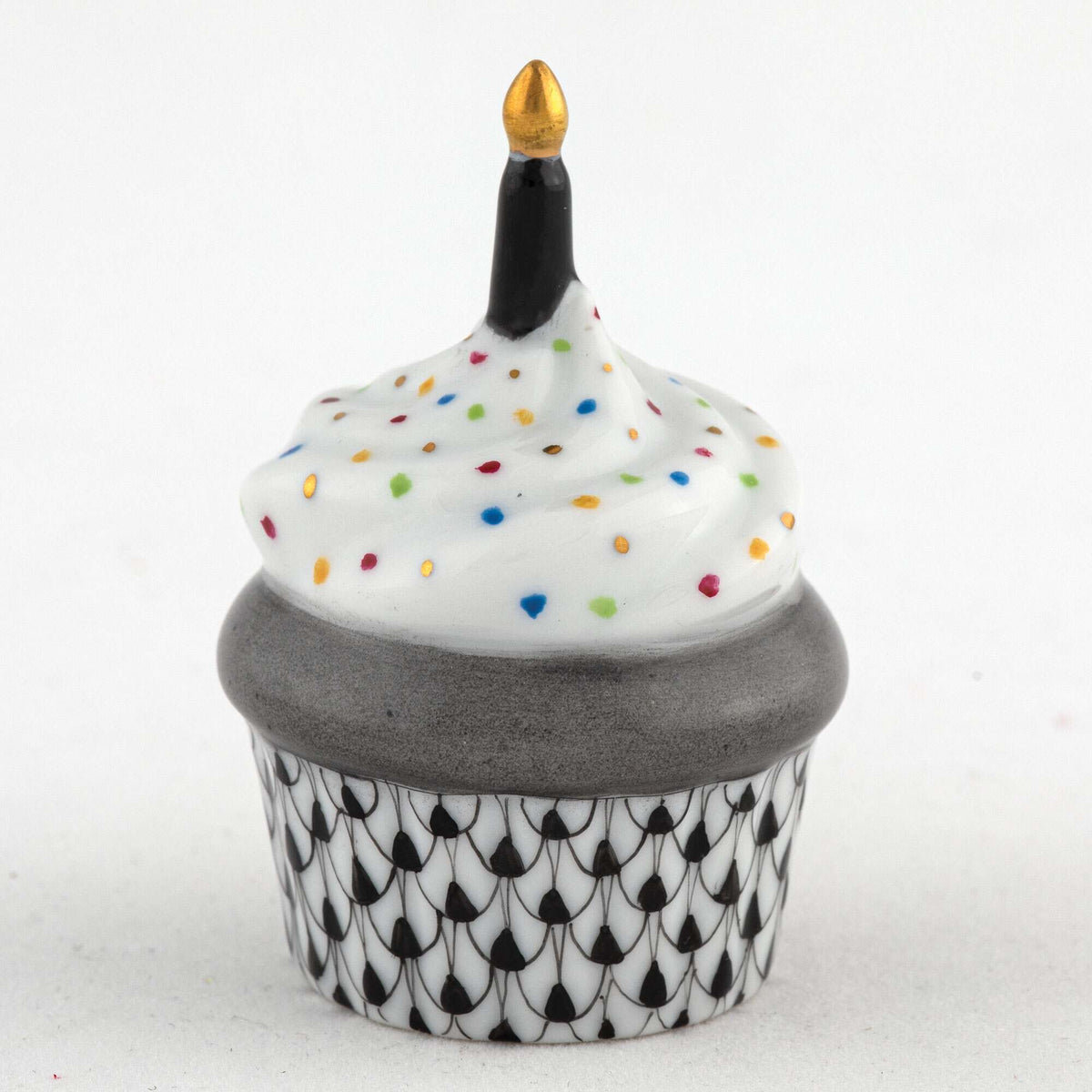 Herend Cupcake with Candle Figurine – Black, alternate view