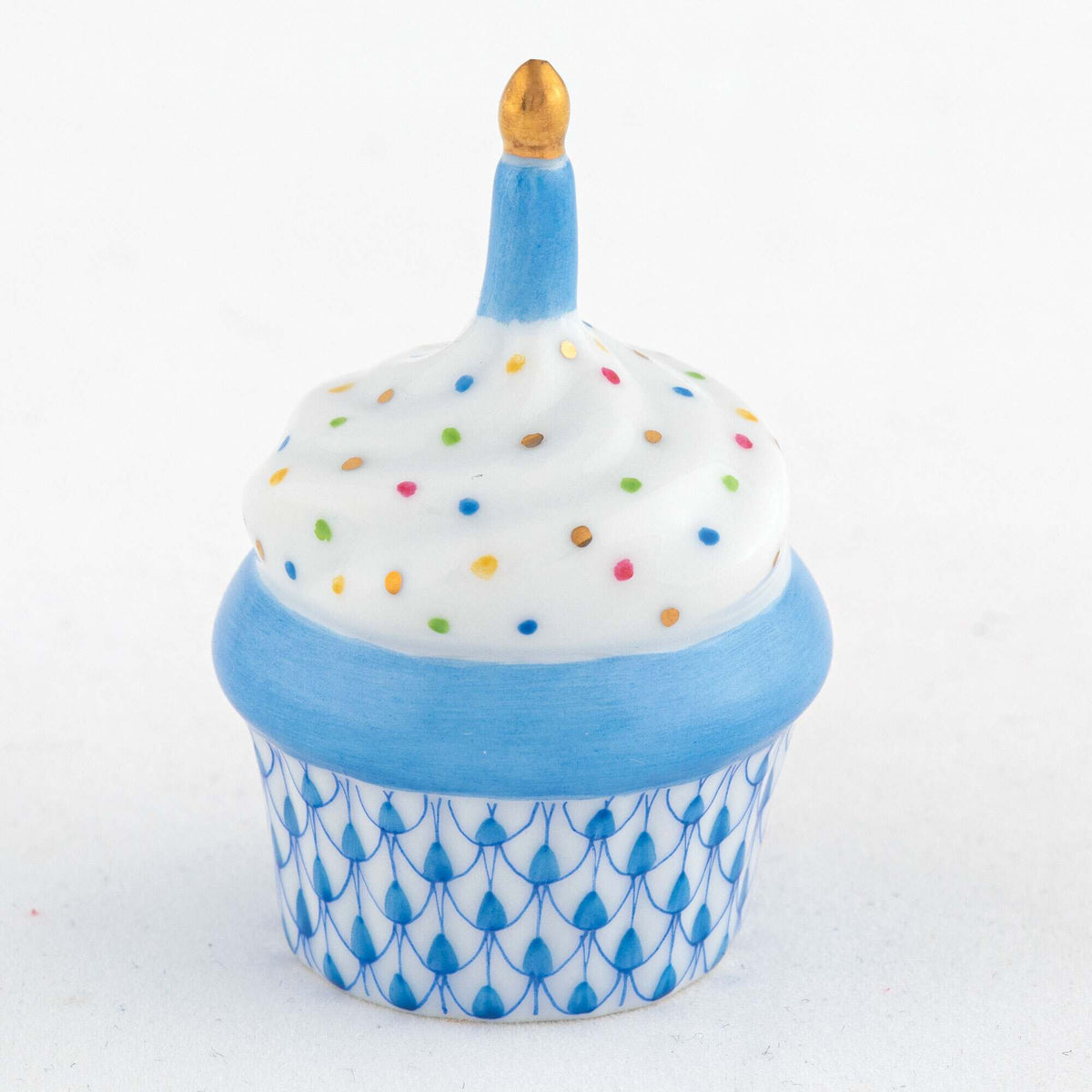 Herend Cupcake with Candle Figurine – Blue, alternate view