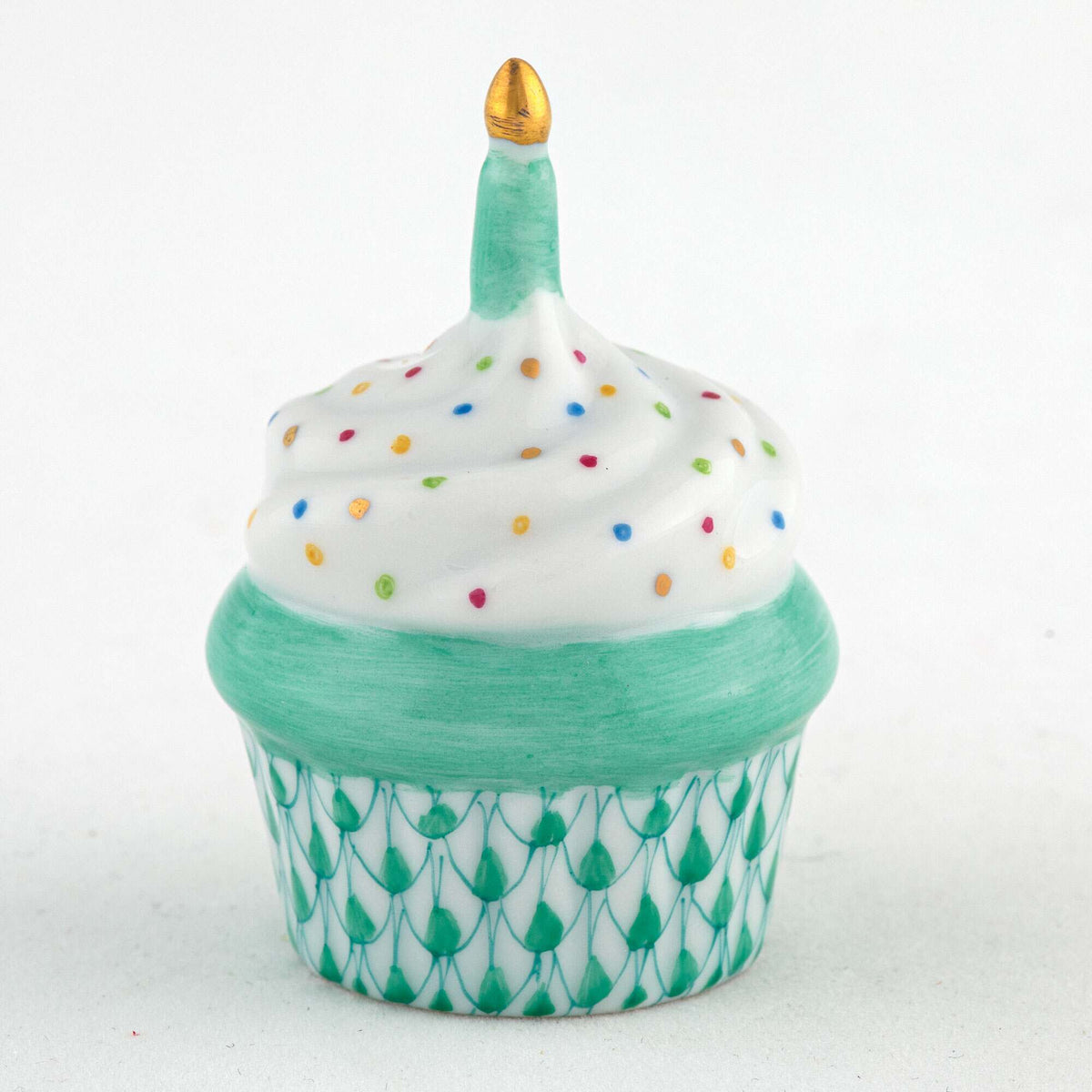 Herend Cupcake with Candle Figurine – Green, alternate view