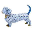 Blue fishnet Dachshund Figurine figurine, hand-painted Herend porcelain with 24k gold accents