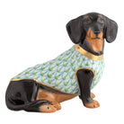Hand-painted Herend Dachshund with Sweater Figurine in Key Lime fishnet porcelain on a white background