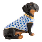 Herend Dachshund with Sweater Figurine porcelain figurine painted in the Sapphire fishnet pattern