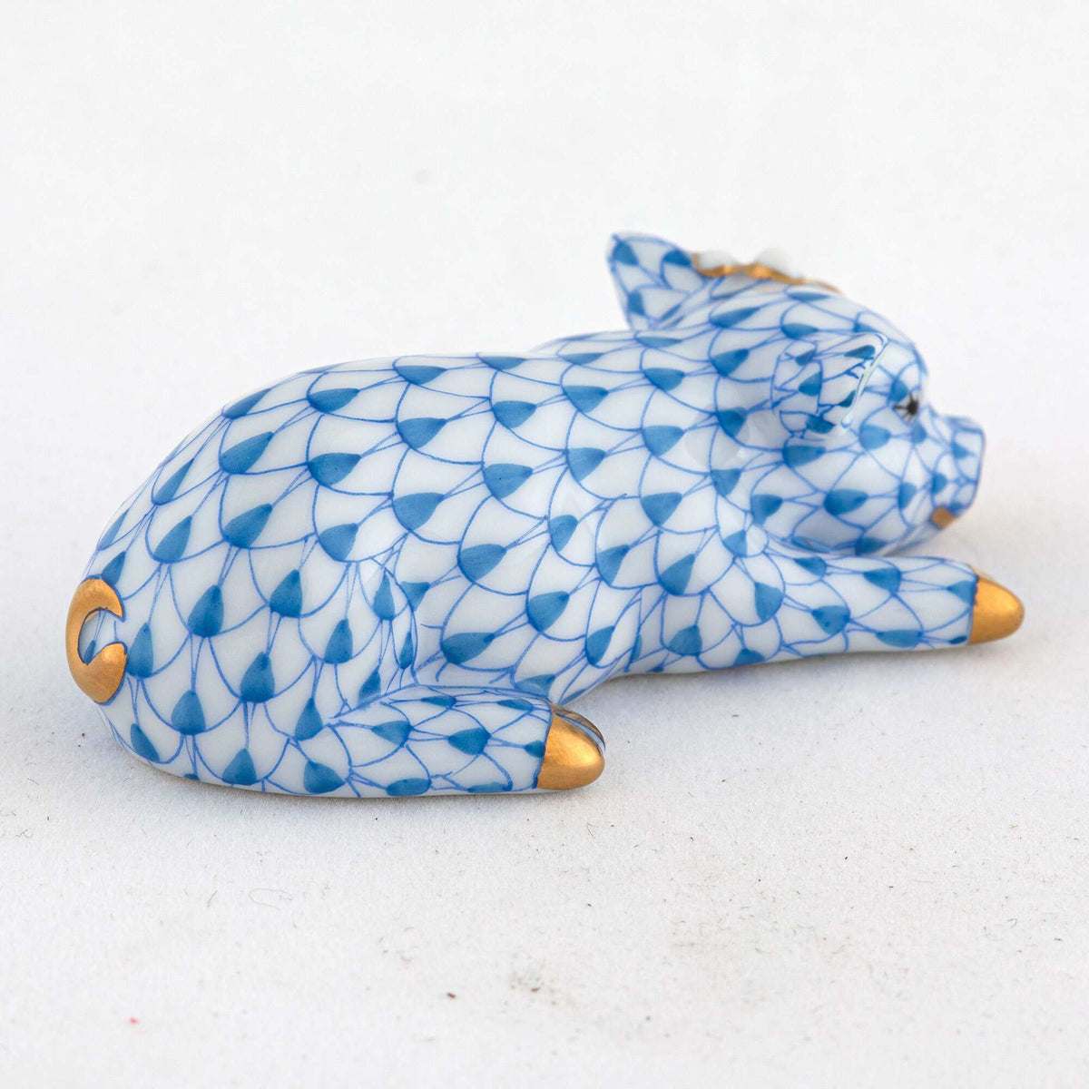 Herend Daisy the Pig Figurine – Blue, alternate view