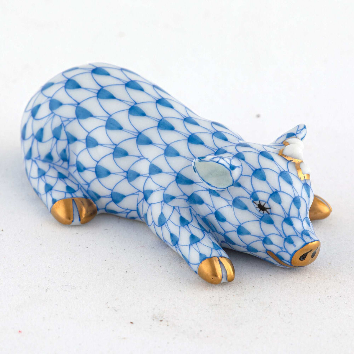 Herend Daisy the Pig Figurine – Blue, alternate view