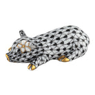 Hand-painted Herend Daisy the Pig Figurine in Black fishnet porcelain on a white background