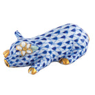 Sapphire fishnet Daisy the Pig Figurine figurine, hand-painted Herend porcelain with 24k gold accents