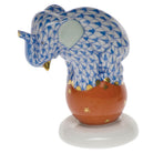 Blue fishnet Dancing Elephant Figurine figurine, hand-painted Herend porcelain with 24k gold accents