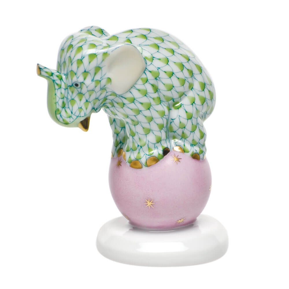 Key Lime fishnet Dancing Elephant Figurine figurine, hand-painted Herend porcelain with 24k gold accents