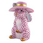 Hand-painted Herend Derby Bunny Figurine in Raspberry fishnet porcelain on a white background