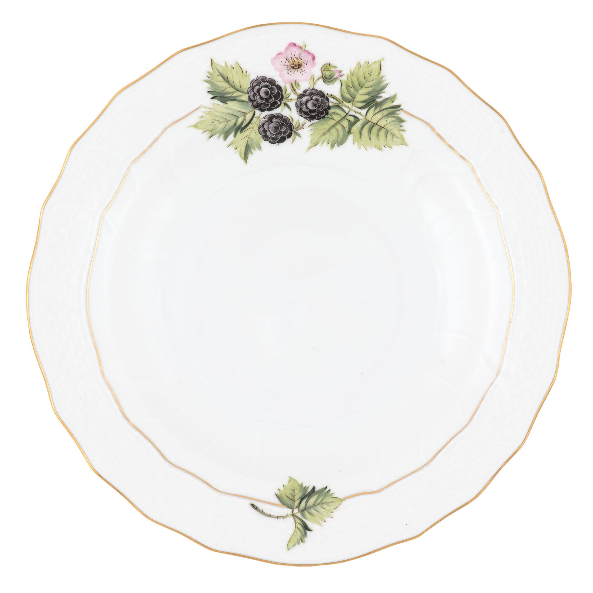 Hand-painted Herend Dessert Plate - Blackberry in fine porcelain, 8.25in D, on a white background