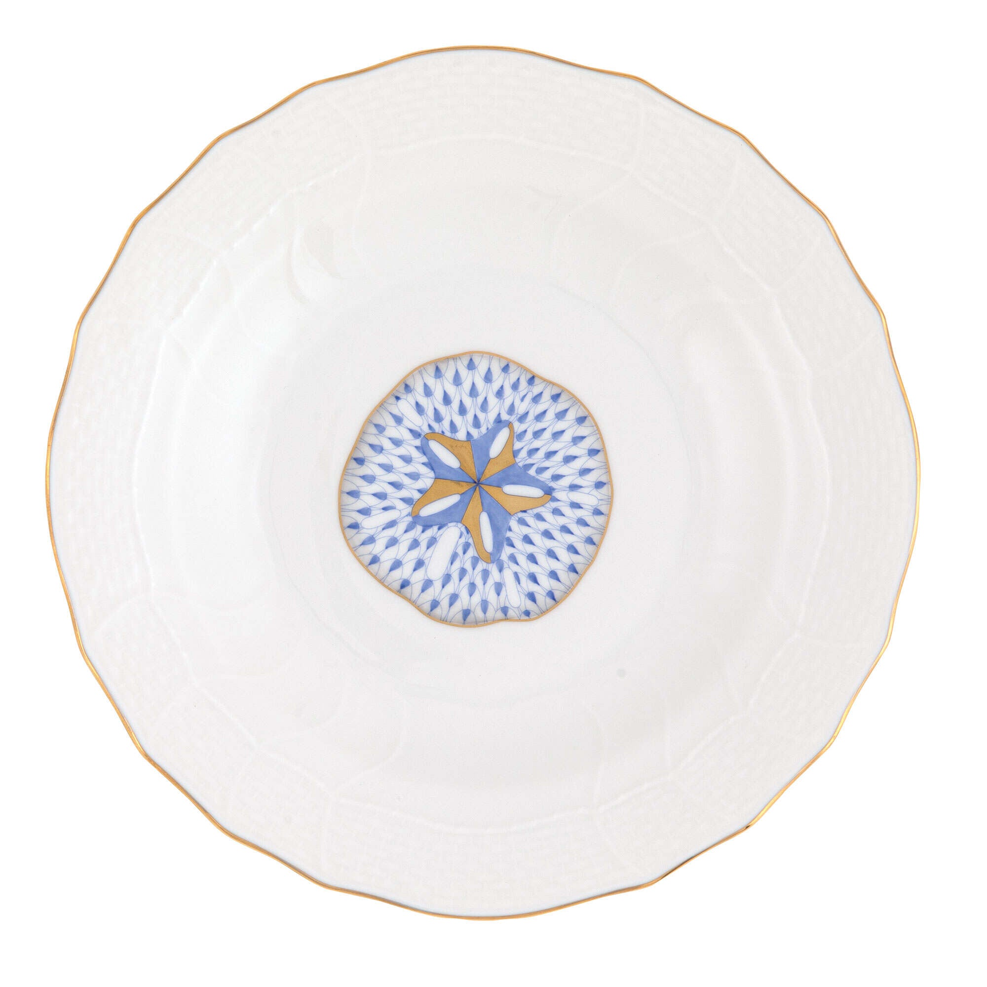 Blue fishnet Dessert Plate figurine, hand-painted Herend porcelain with 24k gold accents