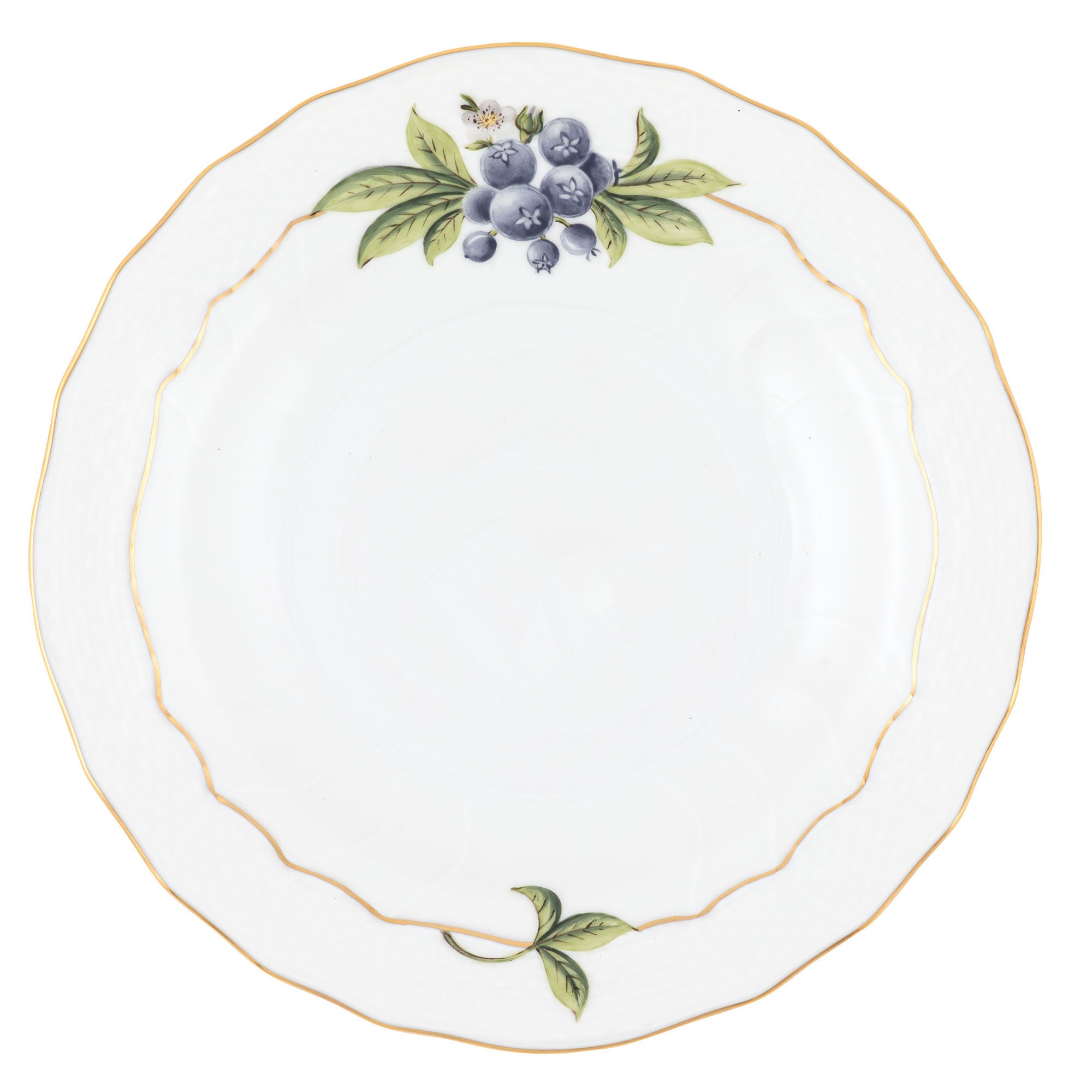 Hand-painted Herend Dessert Plate - Blueberry in fine porcelain, 8.25in D, on a white background