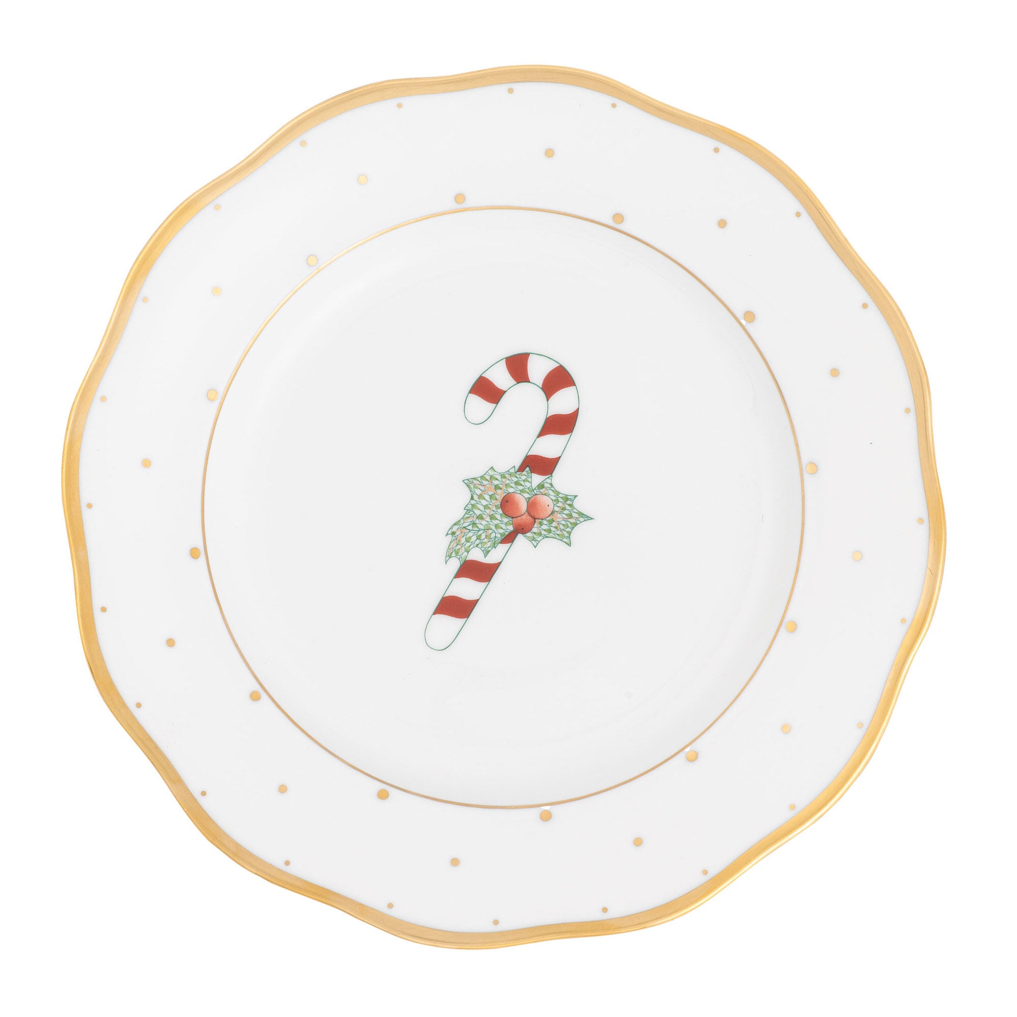 Hand-painted Herend Dessert Plate - Candy Cane in fine porcelain, 8.25in D, on a white background