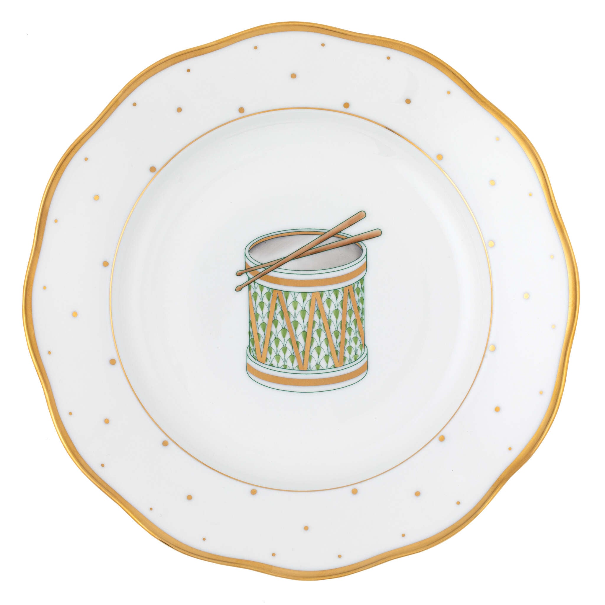 Hand-painted Herend Dessert Plate - Drum in fine porcelain, 8.25in D, on a white background