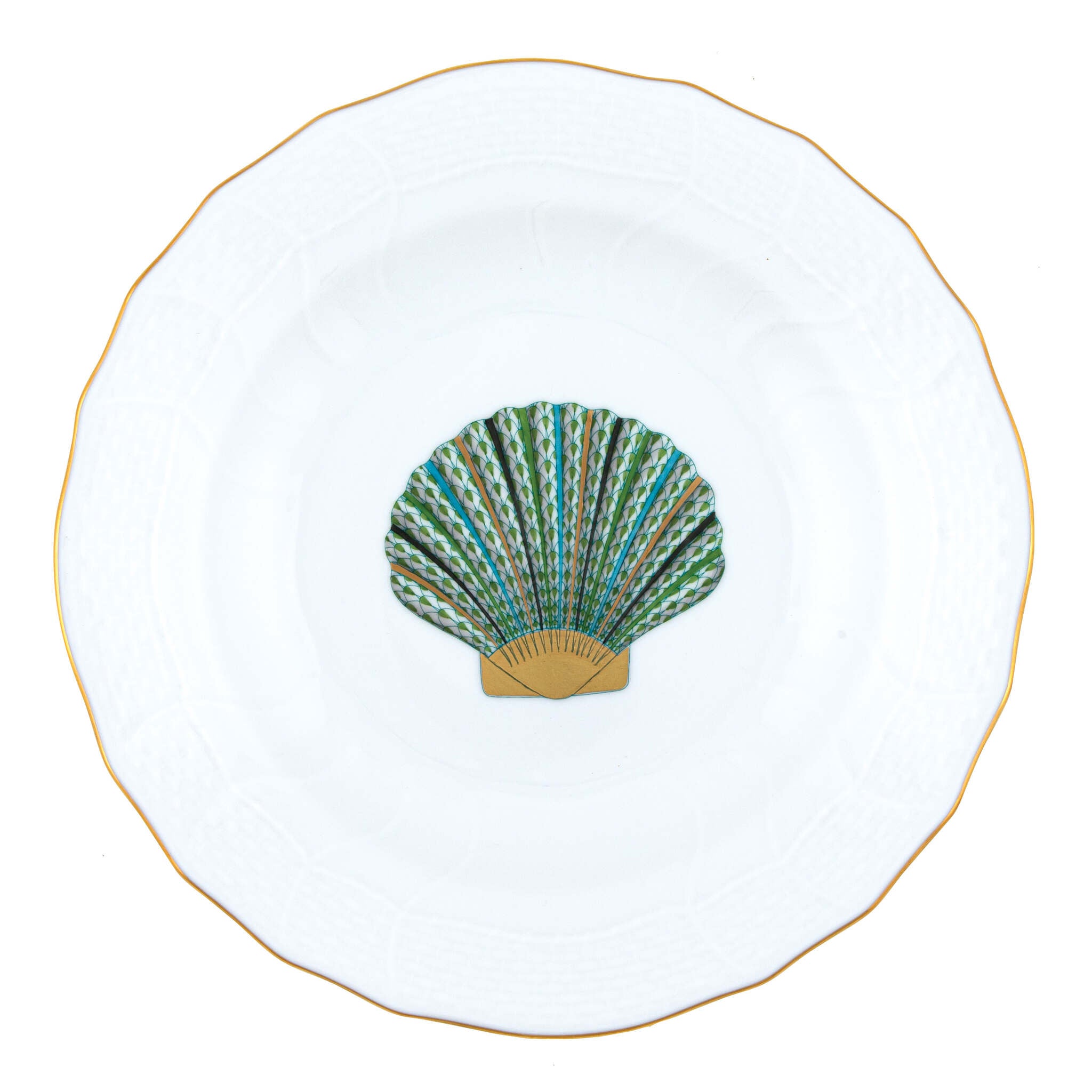 Herend Dessert Plate porcelain figurine painted in the Green fishnet pattern