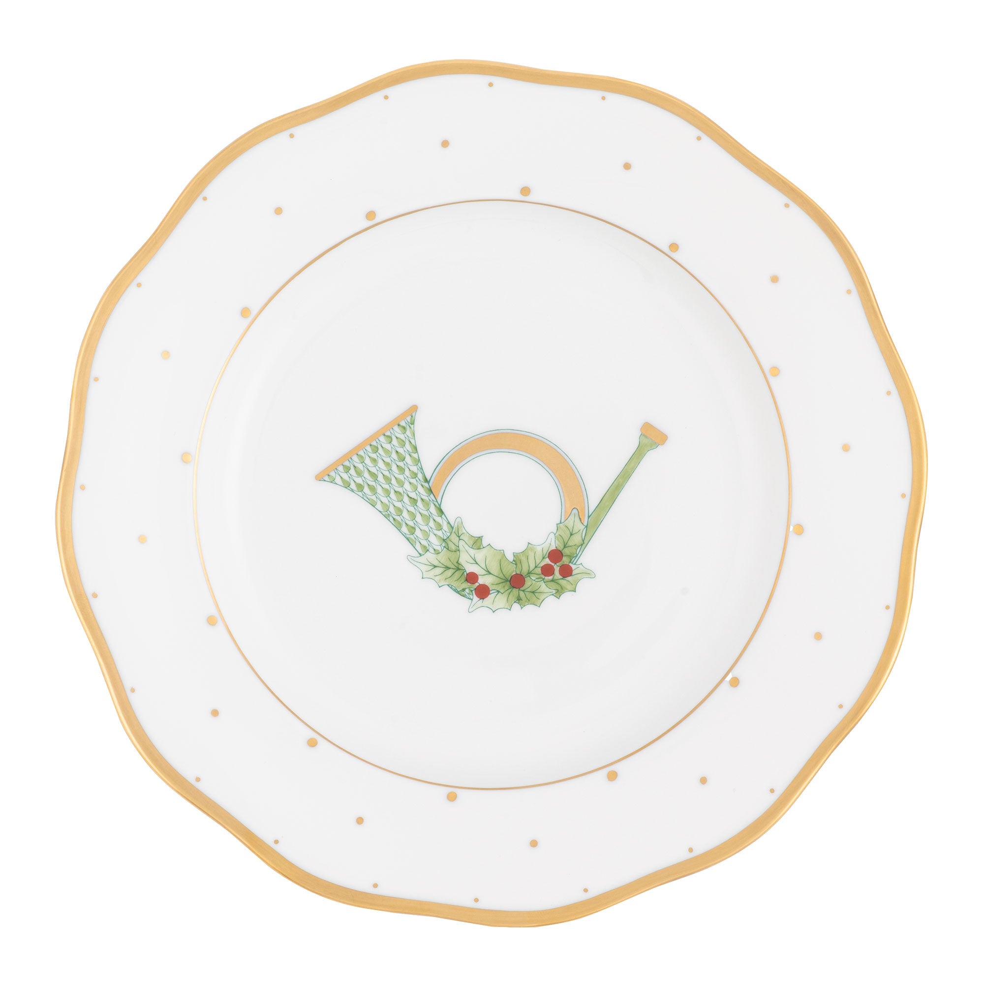 Hand-painted Herend Dessert Plate - Horn in fine porcelain, 8.25in D, on a white background
