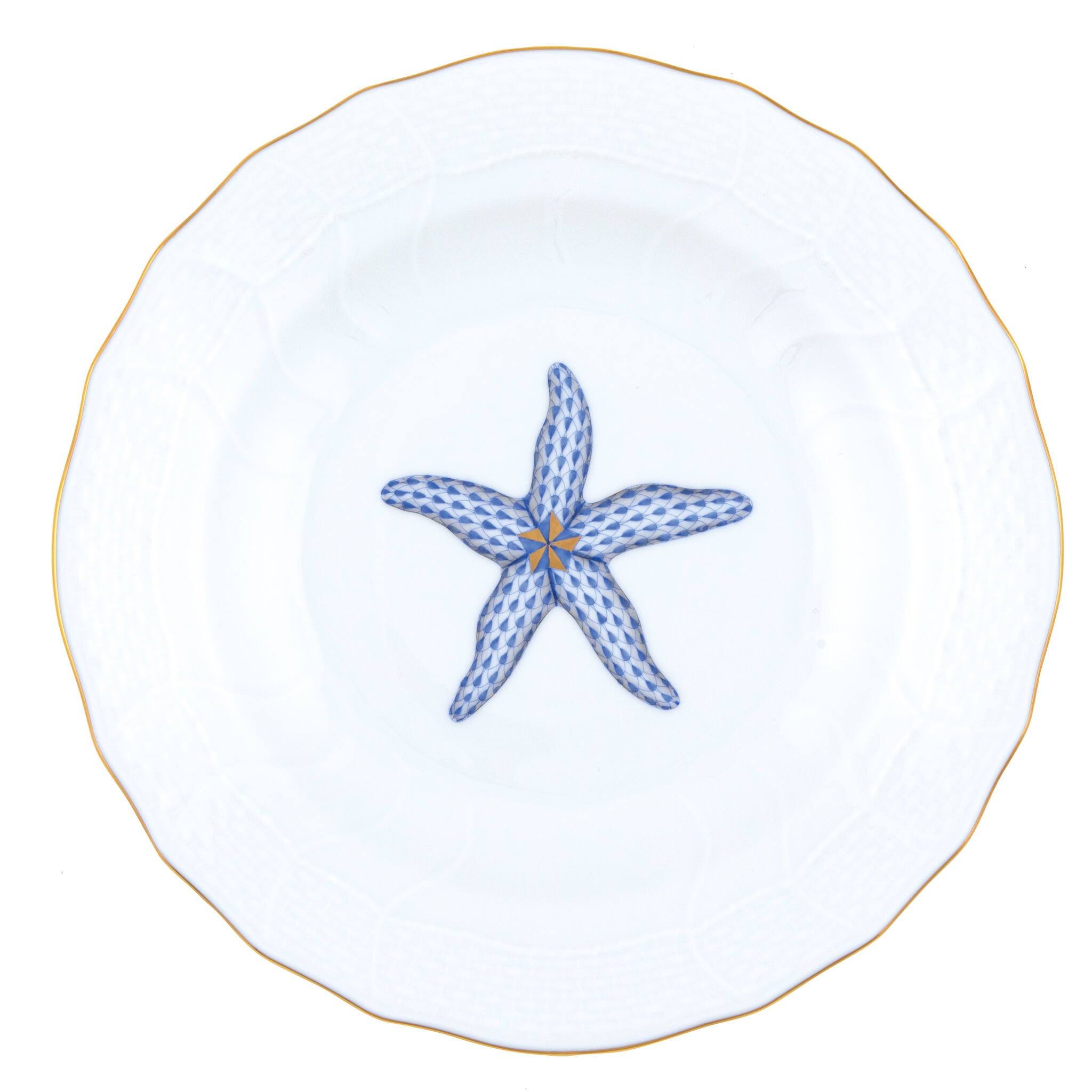 Herend Dessert Plate porcelain figurine painted in the Motif 3 fishnet pattern