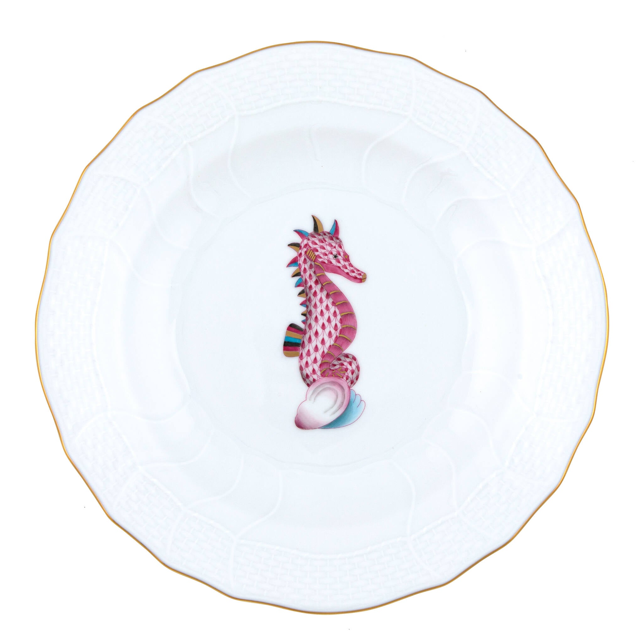Herend Dessert Plate porcelain figurine painted in the Raspberry fishnet pattern