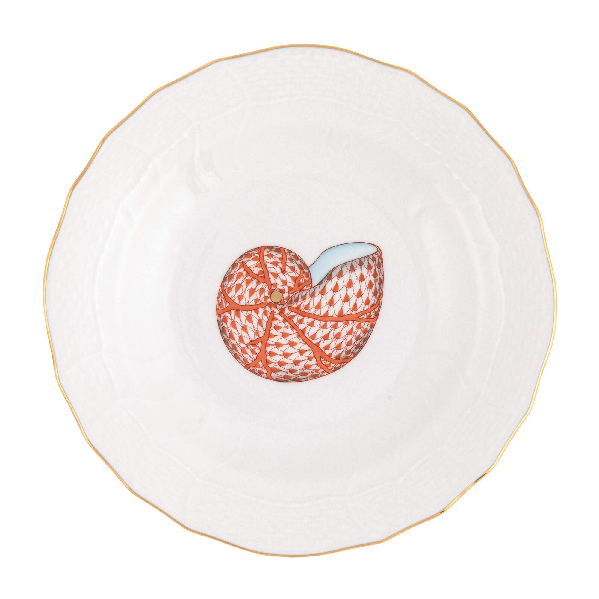Rust fishnet Dessert Plate figurine, hand-painted Herend porcelain with 24k gold accents