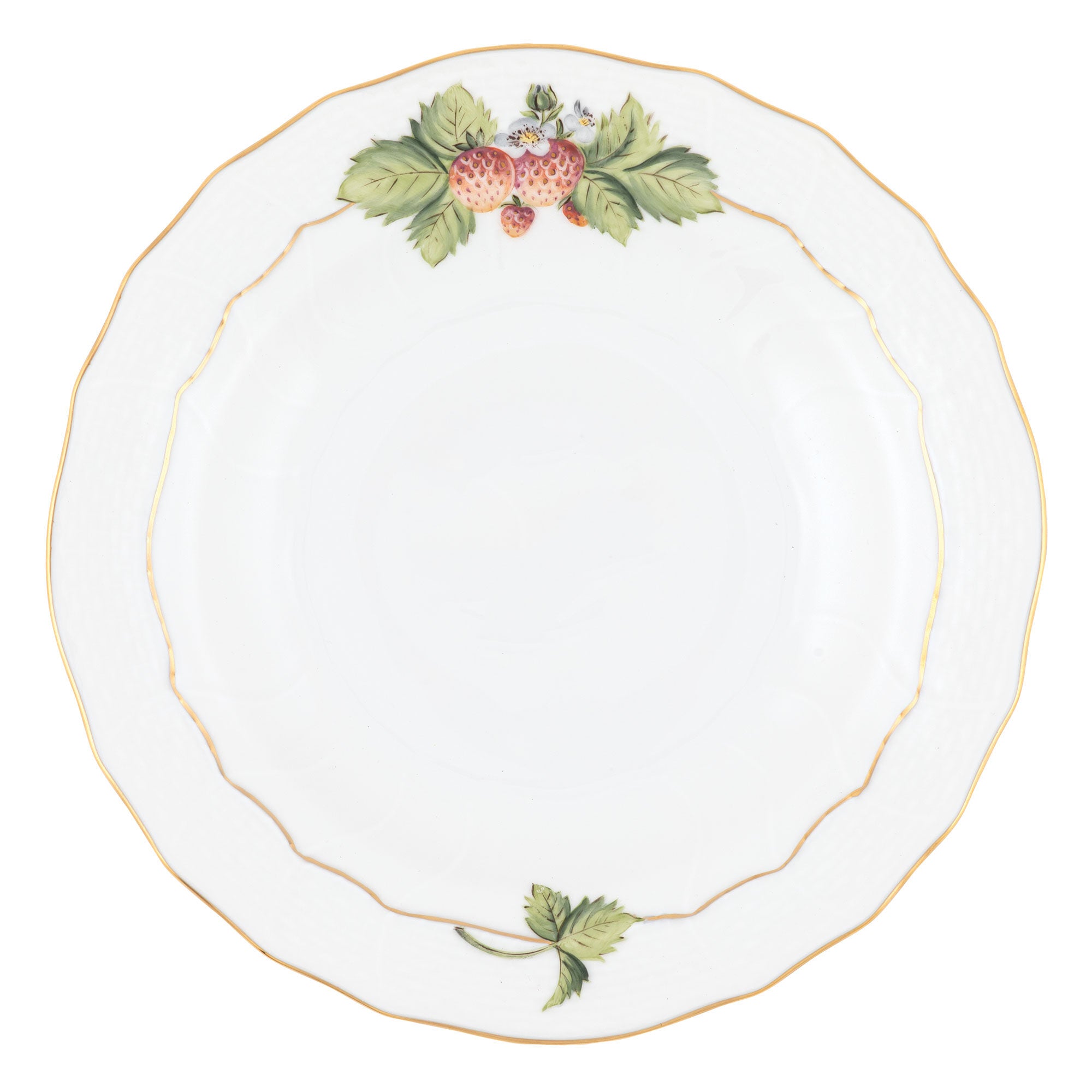 Hand-painted Herend Dessert Plate - Strawberry in fine porcelain, 8.25in D, on a white background