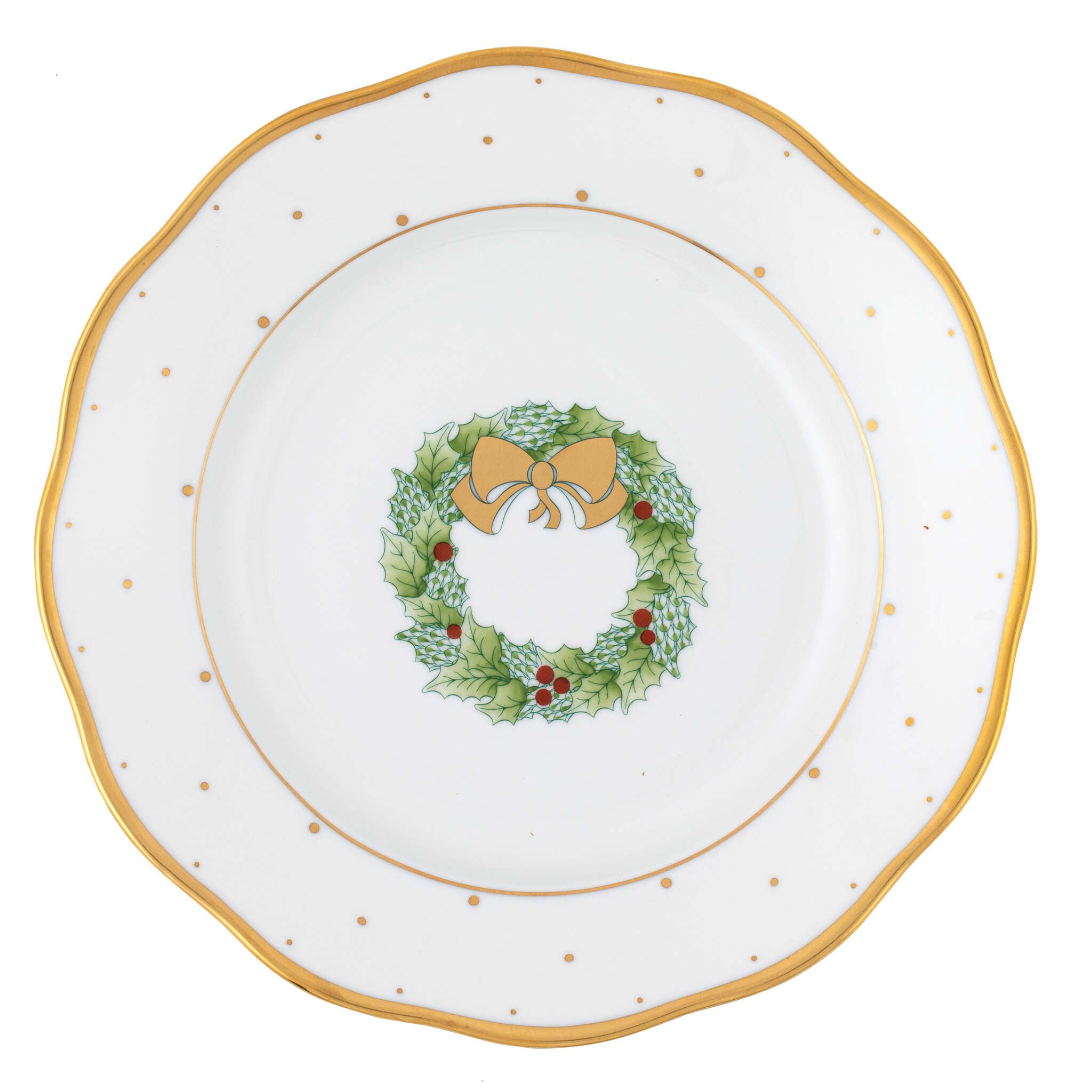Hand-painted Herend Dessert Plate - Wreath in fine porcelain, 8.25in D, on a white background