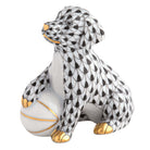 Herend Dog with Ball Figurine porcelain figurine painted in the Black fishnet pattern