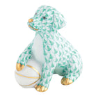 Herend Dog with Ball Figurine porcelain figurine painted in the Green fishnet pattern