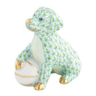 Herend Dog with Ball Figurine porcelain figurine painted in the Key Lime fishnet pattern