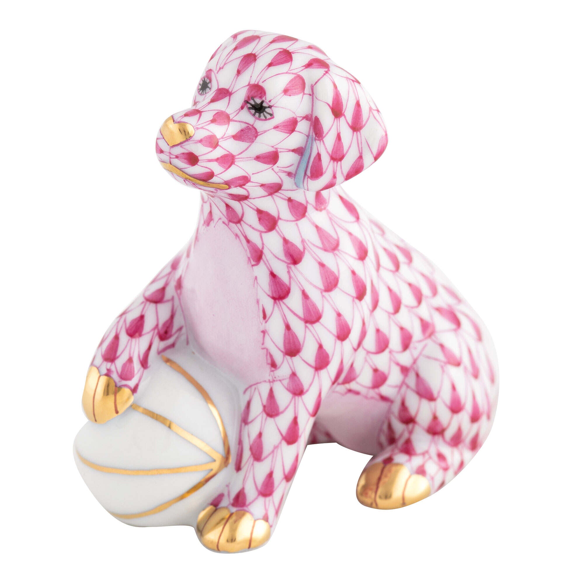 Dog with Ball Figurine in hand-painted Raspberry porcelain by Herend of Hungary