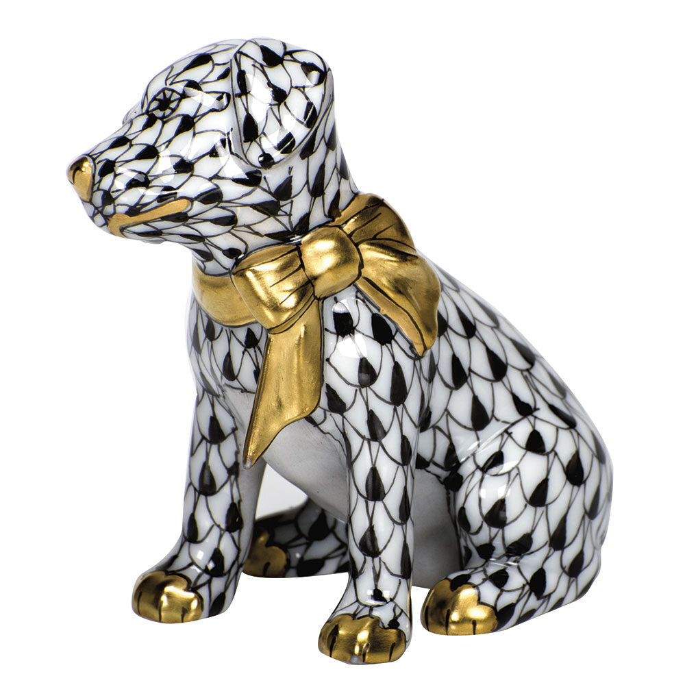 Herend Doggie Dazzle Figurine porcelain figurine painted in the Black fishnet pattern
