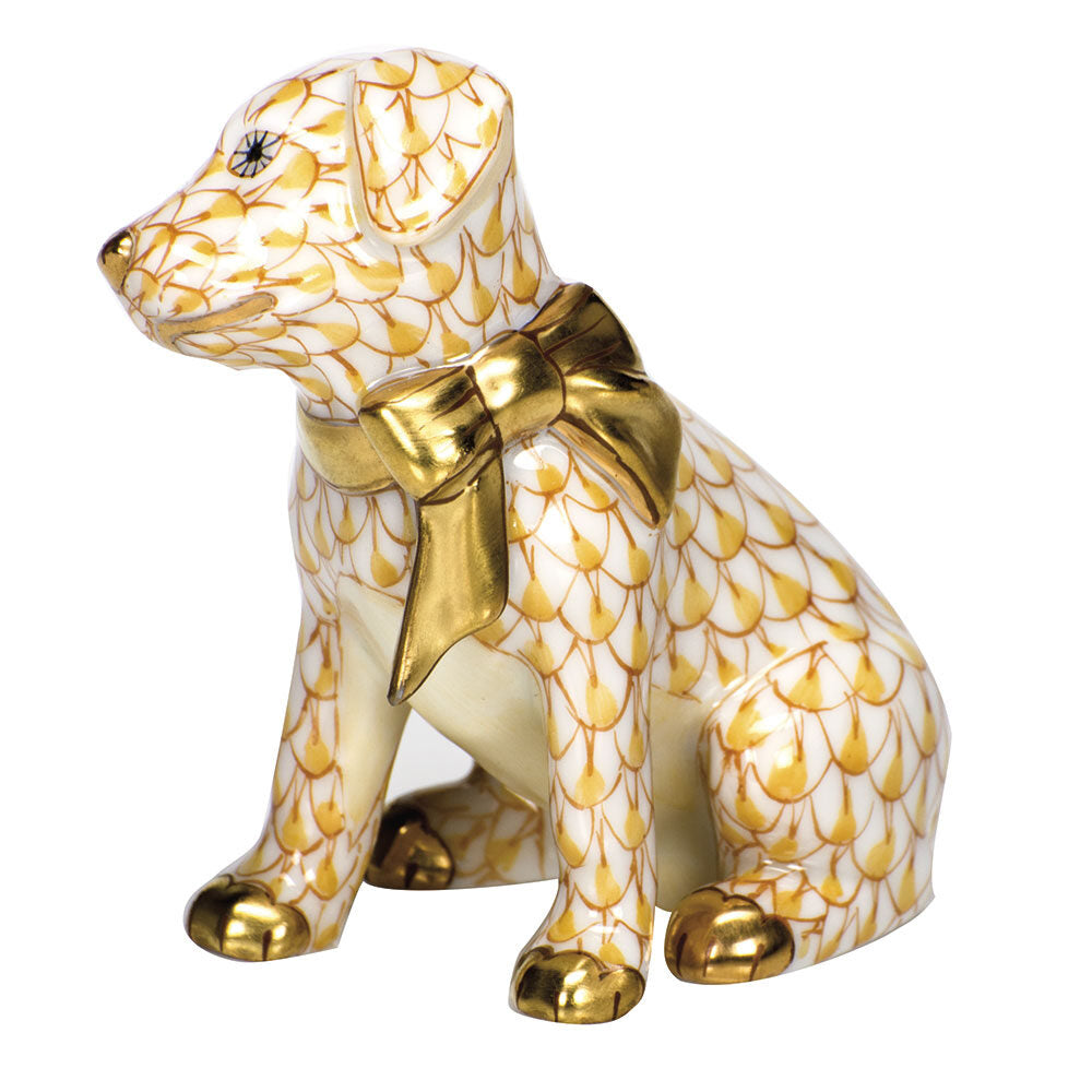 Herend Doggie Dazzle Figurine porcelain figurine painted in the Butterscotch fishnet pattern
