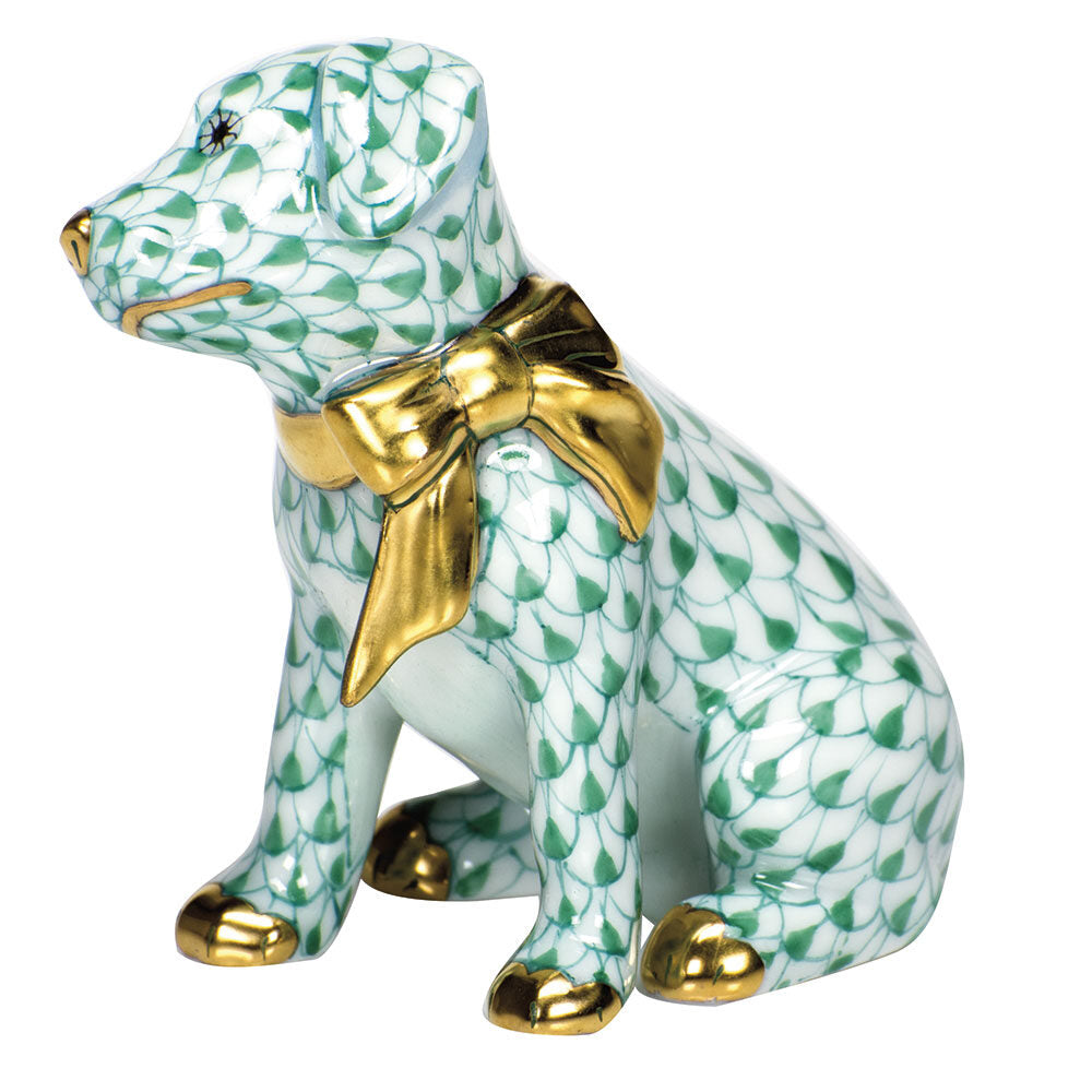 Herend Doggie Dazzle Figurine porcelain figurine painted in the Green fishnet pattern