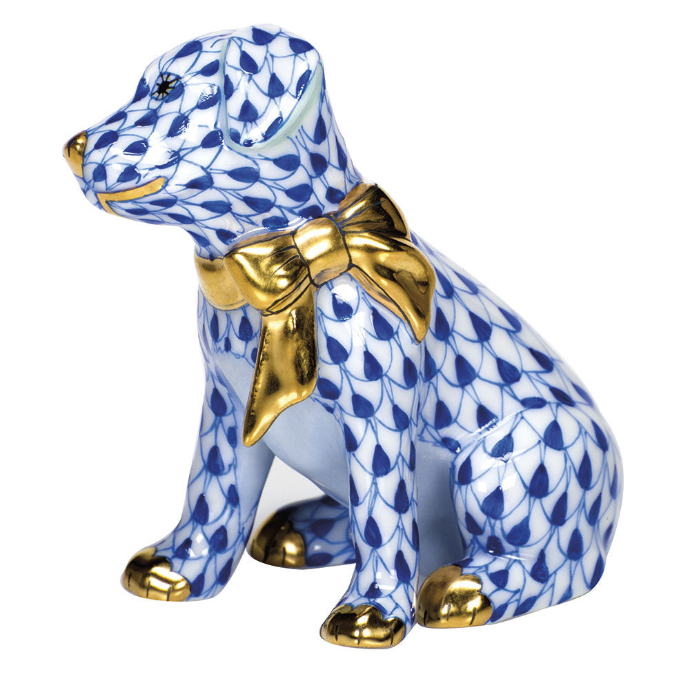 Herend Doggie Dazzle Figurine porcelain figurine painted in the Sapphire fishnet pattern